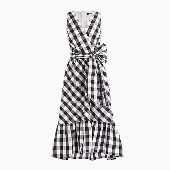 J. Crew Sleeveless Faux-Wrap Dress In Gingham Plaid Cotton Poplin - Picture 6 of 16
